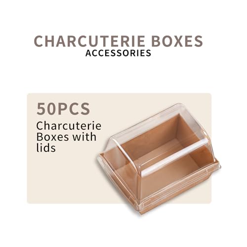 50 Pcs Small Charcuterie Boxes with Clear Lids - To Go Paper Rectangle Charcuterie Box, 5-in Disposable Food Containers,Dessert Boxes for Cookie, Cake Slice Strawberries (Brown) - color: Brown
