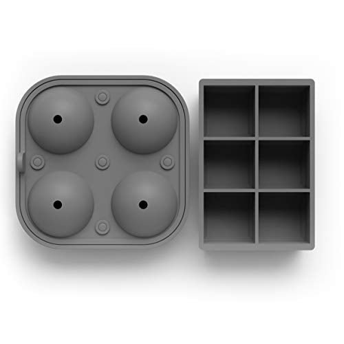 Silicone Ice Cube Trays, 2 Inch Square Ice Molds & Sphere Combo, BPA Free - color: Large 6+4 (Charcoal)