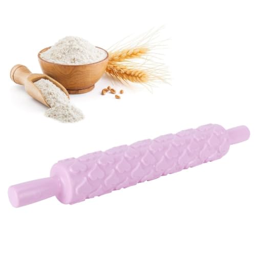 Embossed Rolling Pin for Fondant,PP Textured Pattern Roller with Handles for Cake Cookies Dough Clay Decorating,14.37 x 1.97 in(Droplet Heart) - size: Droplet Heart