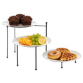 3 Tier Serving Stand, 10.25 in Metal Display Holder with 3Pcs 10 in White Melamine Plates, Black Metal Dessert Tray for Party, Snack, Fruit, Home Buffet Table