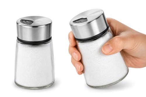 Salt Shaker or Pepper Shaker with Adjustable Pour Holes - Stainless Steel Spice Dispenser - Perfect for Pink Himalayan, Table Salt, Black and White Pepper (Pack of 2) - size: 4'' x 2.5'' (Pack of 2)