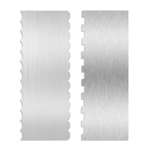 2 Packs Stainless Steel Cake Smoother Tool, 8.6''/22 CM Metal Cake Scraper Double Sided Patterned Comb Spatula for Icing Decorating Frosting Stripe Edge Cream Pastry Buttercream A
