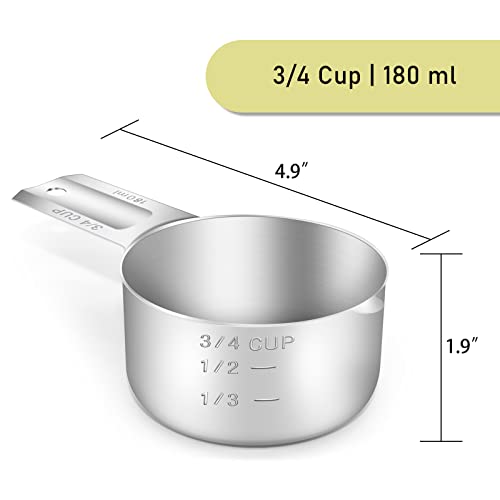 1PCS 3/4CUP(180ml, 6oz) Measuring Cup, 18/8 Stainless Steel Measure Scoop - size: 3/4cup|180ml|6oz