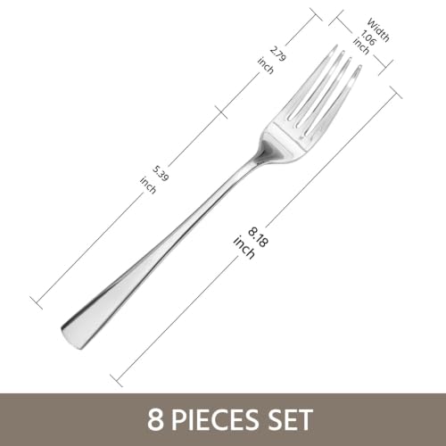 KINGSTONE Forks 8 Piece Dinner Forks Set, 18/10 Stainless Steel, 8.18 Inch - color: Silver, size: 8-Piece