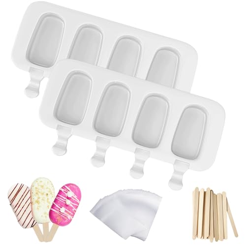 Ozera 2 Pack Popsicles Molds, Silicone Oval Cakesicles Cake Pop Molds Set - color: White
