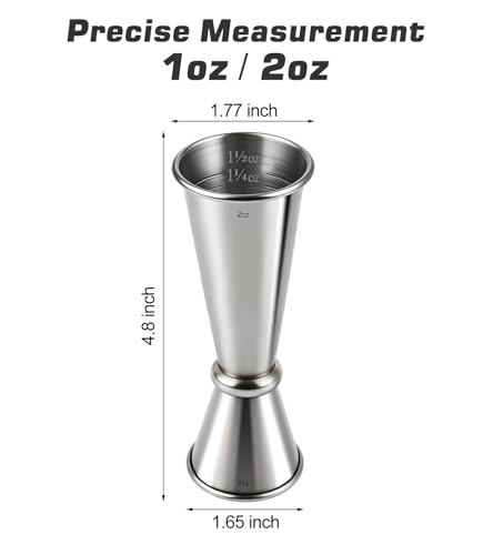 Stainless Steel Cocktail Jiggers – Japanese Style Double Measuring Cups for Bartending (1oz/2oz) - color: Silver, size: 1 Pack-A