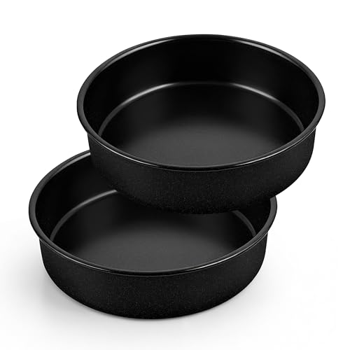 P&P CHEF 7 Inch Cake Pan Set, Round Baking Cake Pans, Black & 2 Pcs - color: Black, size: 7 Inch