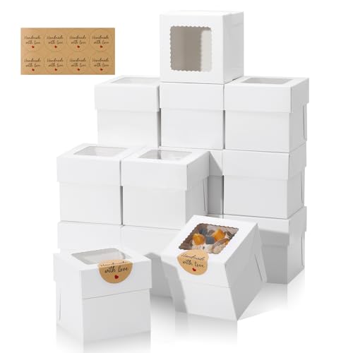 COTOPHER 15Pcs Mini Cake Boxes, 4x4x4 Inches Bakery Boxes with Window - color: White, size: 4x4x4inch