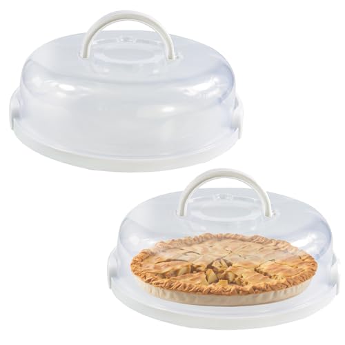 2Pcs Pie Carrier with Lid Portable Cheesecake Carrier 12 Inch Cupcake Cake for Thanksgiving Party Baby Shower Christmas (White) - color: White