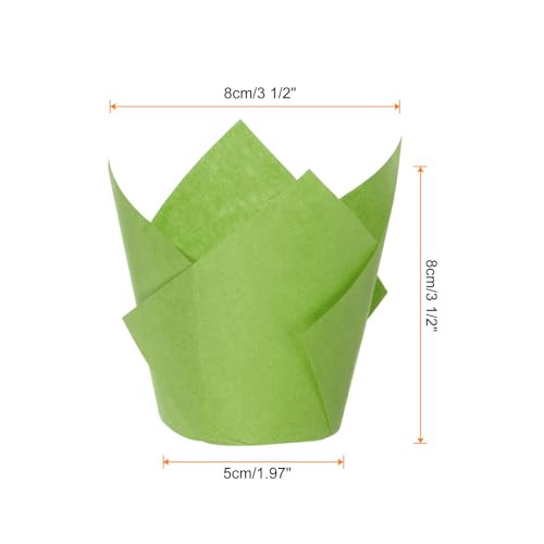 HARFINGTON 100Pcs Tulip Cupcake Liners Standard Paper Baking Cups Greaseproof Wrappers Disposable for Birthday Banquets Party, Green - color: Green