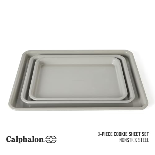 Calphalon Legacy Cookie Sheet Set, 3-Piece Nonstick Baking Sheets 18 15 13 Inch Cookie Baking Sheet, Metal Baking Sheet, Taupe, PFOA-Free for Even Baking, Oven Safe Cookie Pans for Baking - color: Legacy Taupe