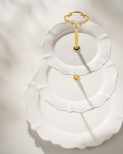 3 Tier Cupcake Stand, Ceramic Tiered Serving Stand - color: White
