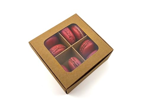 20-Ct Kraft Treat Boxes, 4.5x4.5x1.9in, Window & Dividers - color: Kraft, size: 4.5 x 4.5 x 1.9 in (4 compartments)