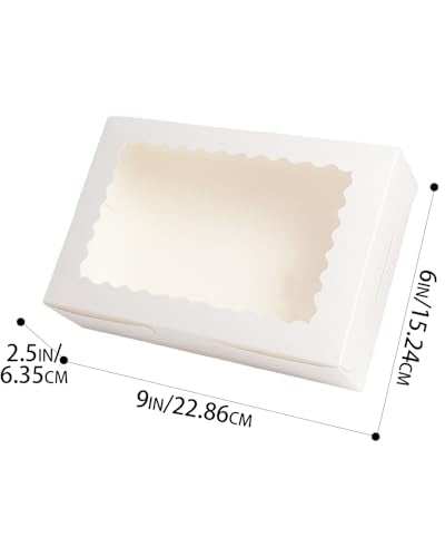 qiqee 100Pcs White Cookie Box with Window 9"x6"x2.5" Pastry Macaron Bakery Box for Packaging - color: White, size: 9" x 6" x 2.5" / 100 Pcs
