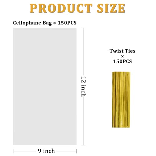 Labeol Clear Cellophane Bags,150 Packs 9x12 Inch Gift Warp - size: 9x12 (Pack of 150)