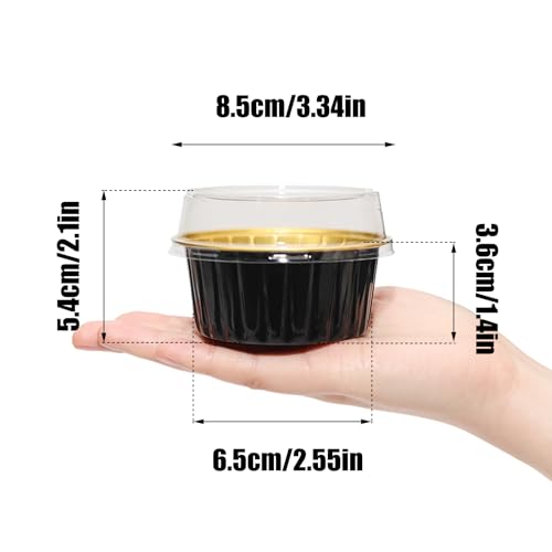 50 Pack 5oz Mini Cake Pans with Lids, Black Gold and Gold - color: Black Gold and Gold, size: Round