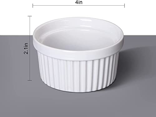 8 Oz Ramekins Set of 8, Ceramic Ramiken Oven Safe, Stackable Souffle Cups, Creme Brulee Ramekins for Baking, Dessert, Ice Cream, Snack, Souffle Dishes (White)