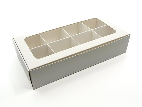 20-Ct White Treat Boxes, 8.75x4.5x1.9in, Window & Dividers - color: White, size: 8.75 x 4.5 x 1.9 in (8 compartments)