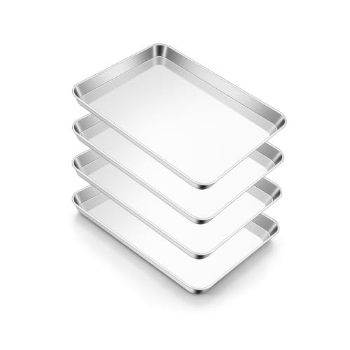 E-far Small Baking Sheet Set of 4, 9.4"x7.3" Stainless Steel Cookie Sheets - size: 9.4"x7.3"