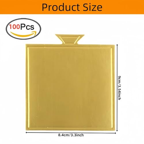 100 Pcs Mini Cake Boards for Baking Dessert,9 * 8.4 cm(Gold) - color: Gold