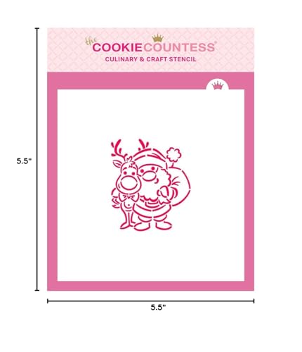 The Cookie Countess Santa and Rudolph Stencil - Drawn by Krista