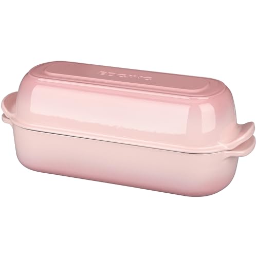 EDGING CASTING Enameled Cast Iron Loaf Pan with Lid, Bread pan, Dutch Oven Bread pan for Homemade Sourdough Bread Baking, 12.5x5.5 inch, 5qt, Pink - color: Pink