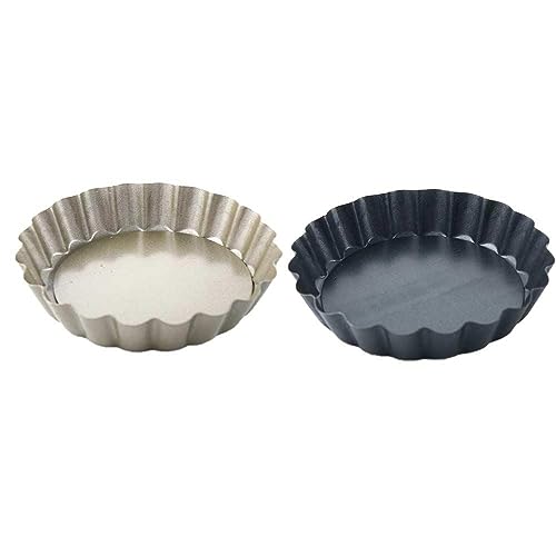 Pokinge 2PCS Mini Pie Muffin Cupcake Pans Tart Pan with Removable Bottom, Nonstick Round Tart Quiche Flan Molds, Removable Bottom Bakeware for Pie Cake