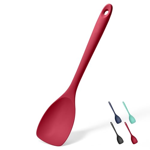 Doosu Silicone Cooking Spoon Spatula for Nonstick Cookwares (Red) - color: Red, size: 11.1in
