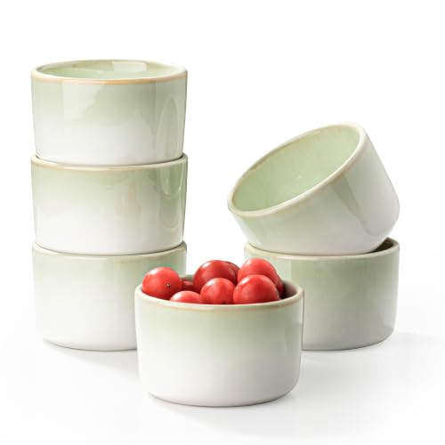 UNICASA 6 oz Ceramic Ramekins Set of 6, Light Green Ombre Gradient - color: Light Green, size: 6oz x 6pc