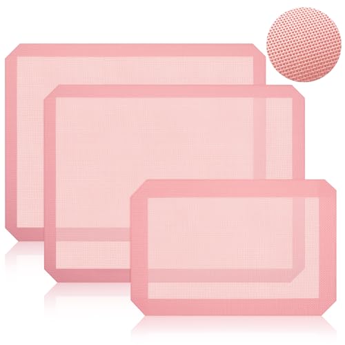 3 Pack Perforated Baking Mats, 3 Pink Silicone Nonstick Mats Set