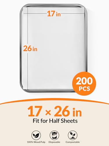 SMARTAKE 200 Pcs White Parchment Paper Sheets, 17x26 Inches, Non-Stick - size: 17" x 26"-200 Pcs