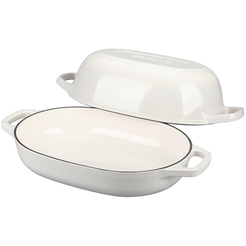 EDGING CASTING Enameled Cast Iron Oval Dutch Oven Pot with Lid, Dutch Oven for Sourdough Bread Baking, Bread Oven, Bread Dutch Oven, Oval Bread Pan, 7qt, White - color: White, size: 7 Quart