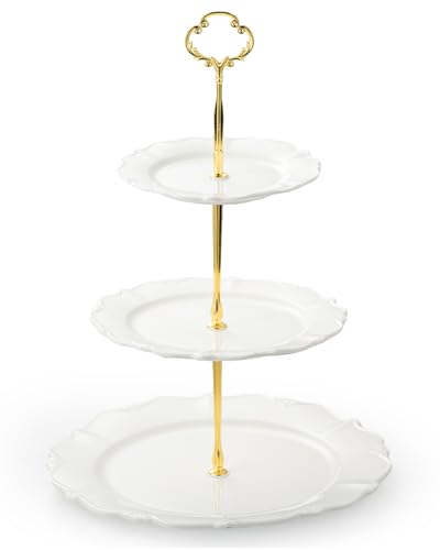 3 Tier Cupcake Stand, Ceramic Tiered Serving Stand - color: White