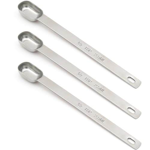3PCS 1/2TSP(2.5ML) Measuring Spoon, Stainless Steel Long Handle Teaspoons - size: 1/2tsp|1/6tbsp|2.5ml