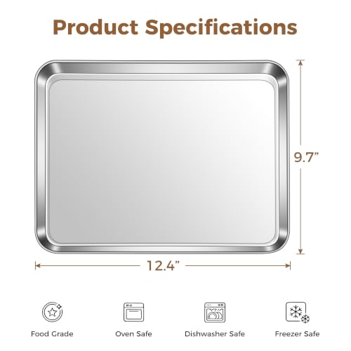 E-far Stainless Steel Baking Sheet 4 Pack, 9"x13" Cookie Sheets for Baking - size: 12.4"x9.7"