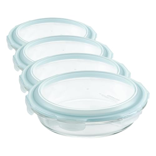 LocknLock LOCK & LOCK Purely Better Glass Round Pie Baking Dish/Food Storage Container with Lid, Clear, 9.5 Inch (Pack of 4) - style: Pie Dish (Pack of 4)