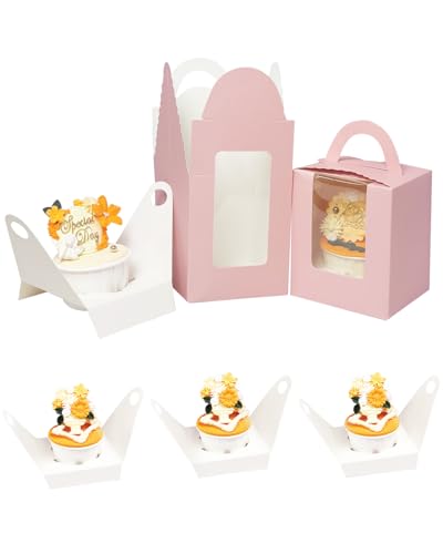 Bakepacker Auto-pop up Cupcake Boxes, Pink, 3.7 x 3.7 x 4.3 inch, 25 Count - color: Pink, size: 3.7x3.7x4.3inch/25packs