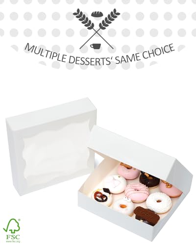 qiqee Auto-pop Up White Pie Boxes with Window 12"x 12"x 3" 120Packs Cookie Donut Bakery Box - color: White, 120pcs