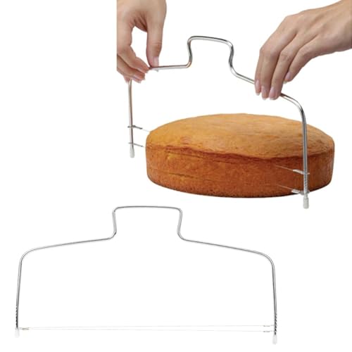 Limen 2Pcs Cake Leveler Adjustable - Stainless Steel Bow-Shaped Double Wire Cake Cutter,Silver Layering Slicing Tool for Bread and Toast,32 x 16 cm