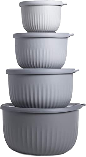 COOK WITH COLOR Prep Bowls with Lids- Wide and Deep Nesting Plastic Small Mixing Bowl Set with Lids, 8 Piece Set - Deep Bowls, Gray - color: Gray, size: 8 Piece Set - Deep Bowls