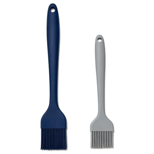 Hhyn Silicone Basting Pastry Brush Set 2 Pack (Large + Small), Gray & Blue - color: 2 Pcs Gray + Blue