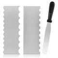 Cake Scraper Set 3PCS, Stainless Steel Flat Convex Wave with Icing Spatula