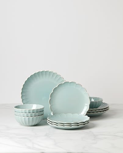Lenox French Perle Scallop Ice Blue 12-Piece Dinnerware Set for 4 - color: Ice Blue, style: 12-Piece Dinnerware Set