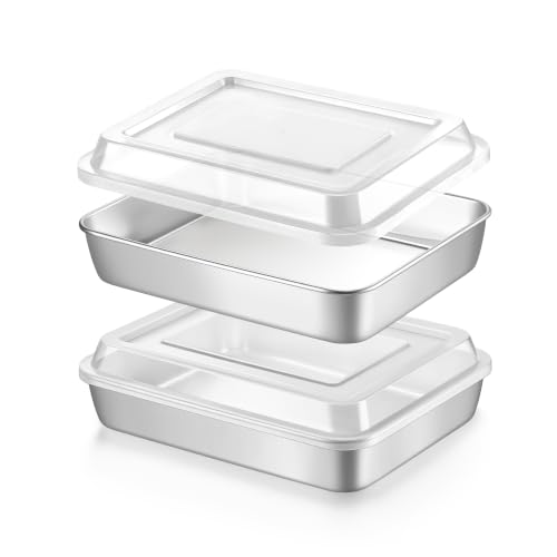 LIANYU Baking Cake Pan with Lid, 9 x 7 Inch Rectangle Lasagna Pans Set of 2 - size: 9 x 6.7 Inch