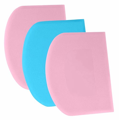 SURDOCA Dough Scraper Bench Scraper - 3P 4.7x3.7" Plastic Flexible Bowl Scraper, Sharp Edge & Angles Cake Scraper. Non-Slip Bakeware Decorating Tools Sculpting & Modeling Tools - Pink+Blue+Pink - color: Pink+Blue+Pink, size: 12x9.5cm/4.7x3.7''