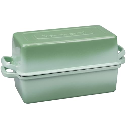 VORRINGARD Enameled Cast Iron Loaf Pan with Lid, Double Bread pan, Bread Dutch Oven for Sourdough Bread Baking, Cake, Meatloaf, 10X5.5 inch, 4 Quart, Green - color: Green