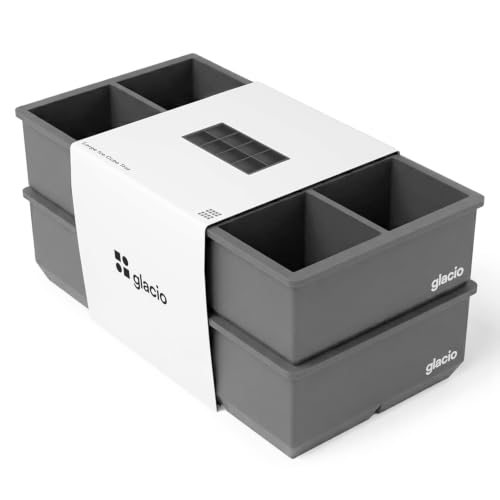 Ice Cube Molds, 2 Pack Silicone Trays for 8 Large Square Cubes - color: 2" Cube (Gray)