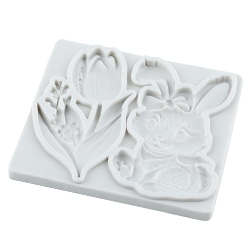 Easter Bunny Rabbit Fondant Molds Tulip Flower Silicone Mold