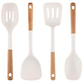 Silicone Kitchen Utensils Set of 4, Large Non-Stick Cooking Utensil Set w Wooden Handle Food Grade Heat Resistance Turner Spoon Silicone Cooking Kitchen Gadgets BPA Free for Nonstick Cookware - color: White, size: Large 4-Piece Set