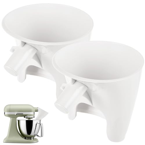 2 Pack Flour Funnel for KitchenAid Stand Mixer Attachments, Pouring Shield for 5 Quart Tilt-Head Mixing Bowls, White ABS Mess-Free Ingredient Funnel for Dry & Wet Ingredients (12×10×14CM)